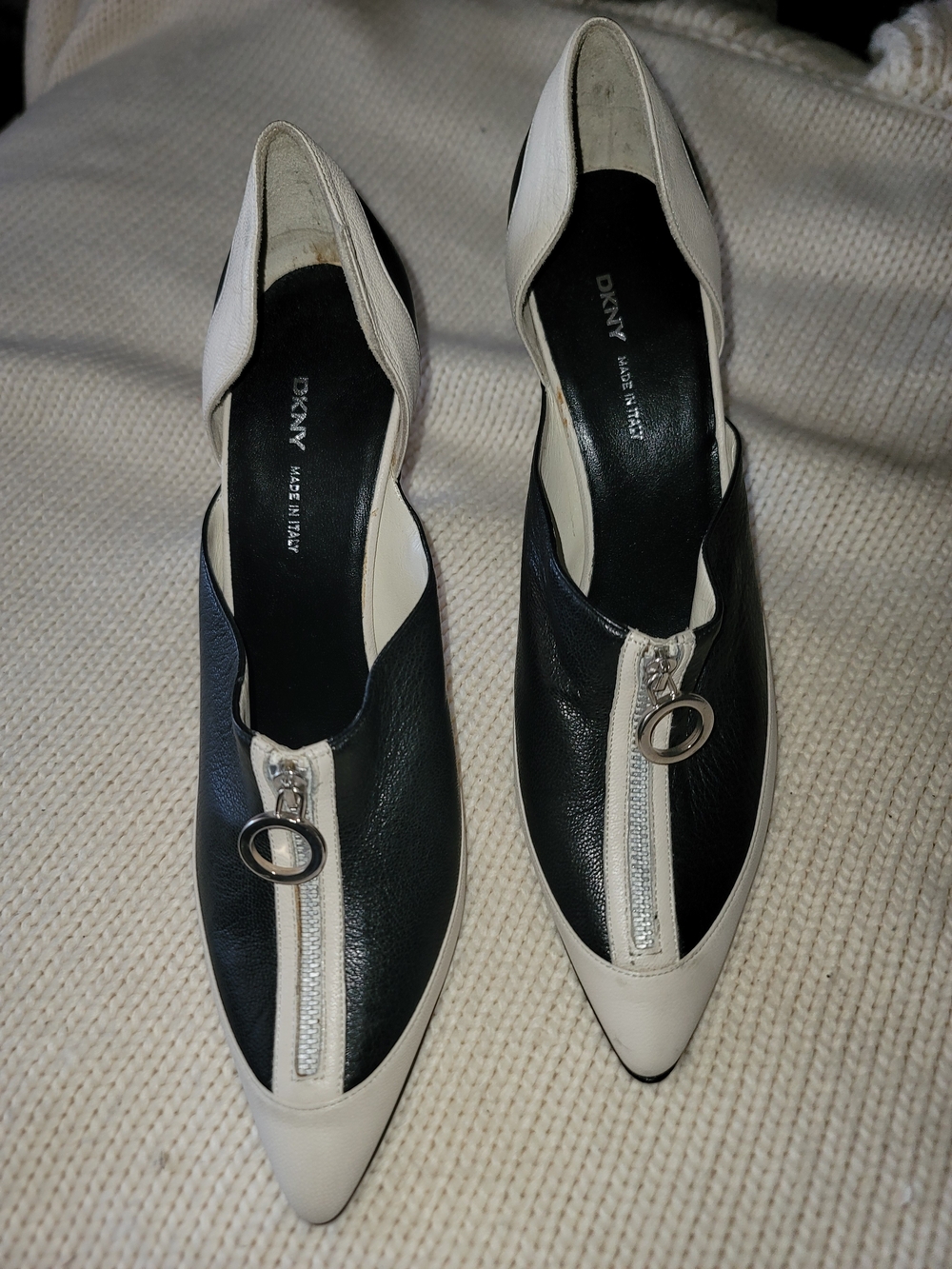 DKNY Collections Sonya-Dorsey Pointed Toe Leather Heels with Front Zip Ring